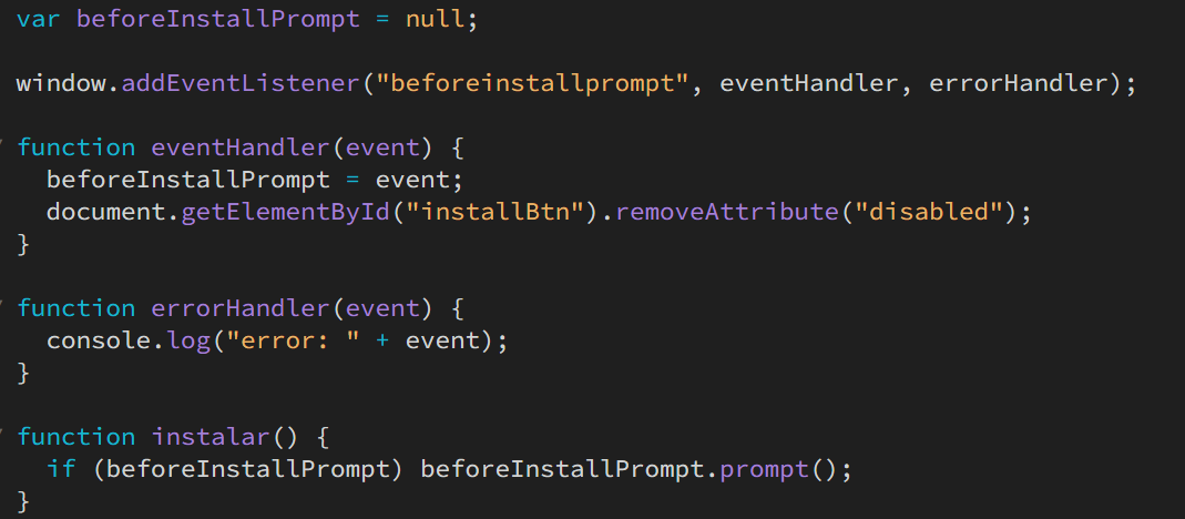 Before install prompt JavaScript code.