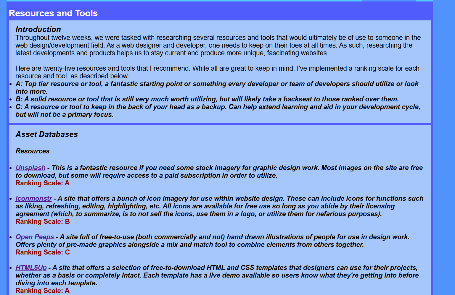 A look at the Resources and Tools project.