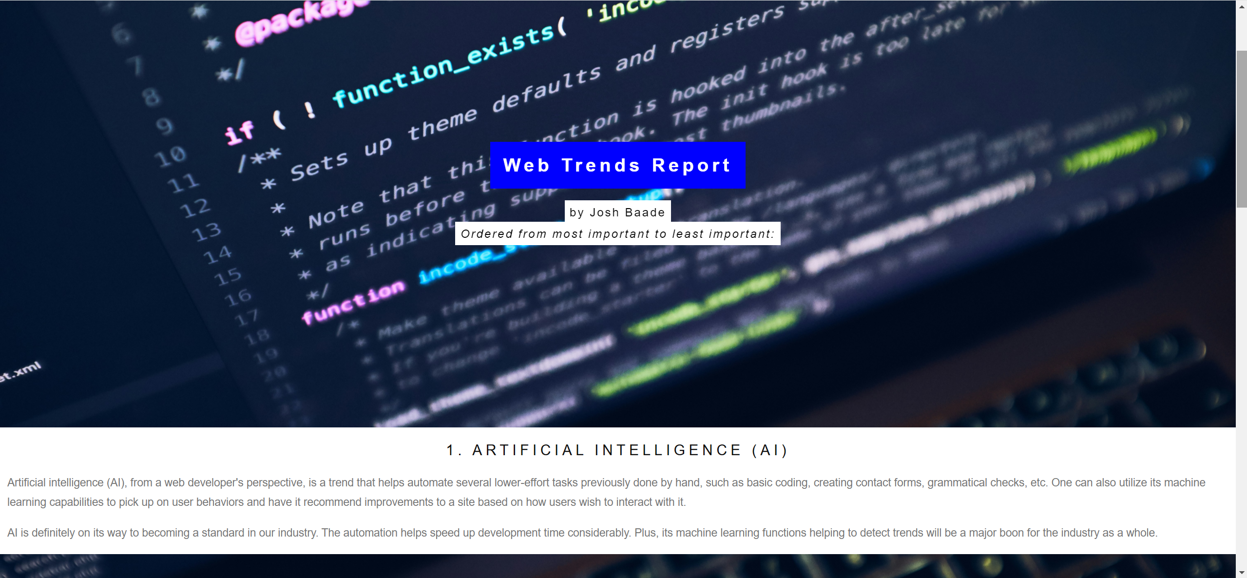 A look at the Web Trends project.